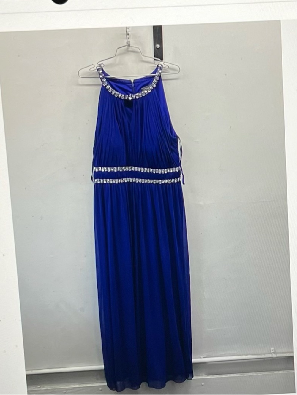 Jeweled Halter Cobalt Blue Prom Gown in size 16